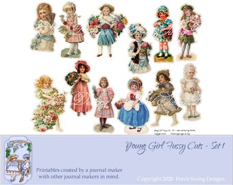 Vintage Girl Fussy Schnitte: Journal Ephemera (Digitaler Download)