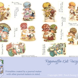 RagaMuffin Kinder Fussy Schnitte - Vintage Kinder Printables Sofort Downloads Aufkleber Tattered Kinder Mixed Media Handwerk Herstellung Lieferungen