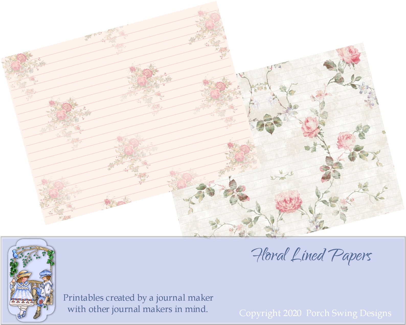 Floral Lined Papers Journal Pages Flowered Backgrounds Paper - Etsy