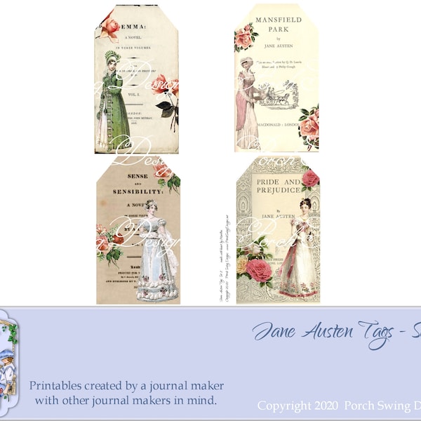 Jane Austen Tag Set 2 - Regency Tags Journal Ephemera Porch Swing Designs Instant Downloads Journal Tags Printables Vintage Tags Paper Craft