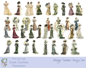 Vintage Fashion Fussy Cuts - Paris Couture, French Lady Fussy Cuts, Fashion Stickers, Fashion Fussy Cuts, Instant Downloads, Paper Crafting