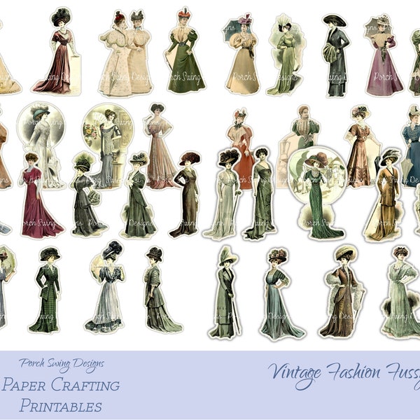 Vintage Fashion Fussy Cuts - Paris Couture, French Lady Fussy Cuts, Fashion Stickers, Fashion Fussy Cuts, Instant Downloads, Paper Crafting