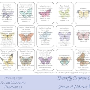 Butterfly Schriftkaarten James & Hebreeën KJV - Bijbelstudie helpt, Schriftdagboekkaarten, Geloof Ephemera, Printables, Instant Downloads