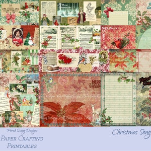 Christmas Song - Journal Pages - Vintage Christmas, Red & Green Backgrounds, Collage, Journal Pages, Paper Crafting, Scrapbooking