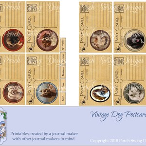 Vintage Hunde Postkarten - Vintage Hunde, Journal Karten, Ephemera, Schreibwaren, Papier Basteln Zubehör, Veranda Schaukel Designs, sofortige Downloads