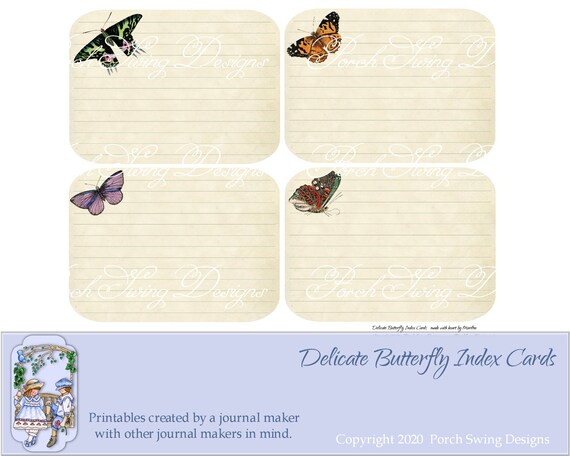 Download Delicate Butterfly Index Cards Butterflies Journals Instant Etsy