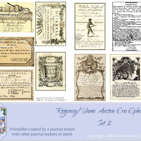 Regency Jane Austen Era Ephemera Set 2 - Vintage Advertisements Journal Cards Paper Crafting Scrapbooking Instant Download Printables