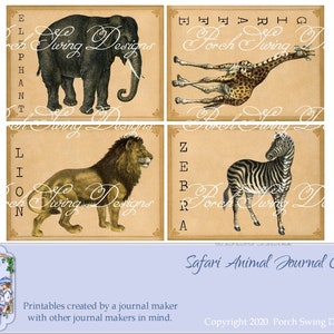 Safari Animal Journal Cards - Animals, African Animals, Ephemera, Safari, Instant Download, Paper Crafting Supplies, Printables, Jungle