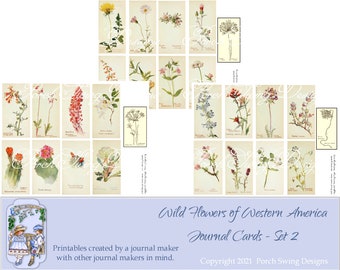 Tarjetas de diario de flores silvestres vintage: Efímeras botánicas del oeste de América (kit digital)