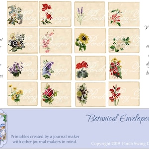 Tiny Botanical Envelopes - Journal Ephemera Floral Printables Instant Downloads Paper Crafting Supplies Scrapbooking Porch Swing Designs
