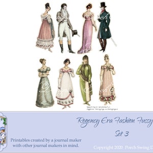 Regency Era Fashion Fussy Cuts 3 - Jane Austen  Journal Ephemera Paper Dolls Printables Instant Download Paper Crafting Supplies Mixed Media