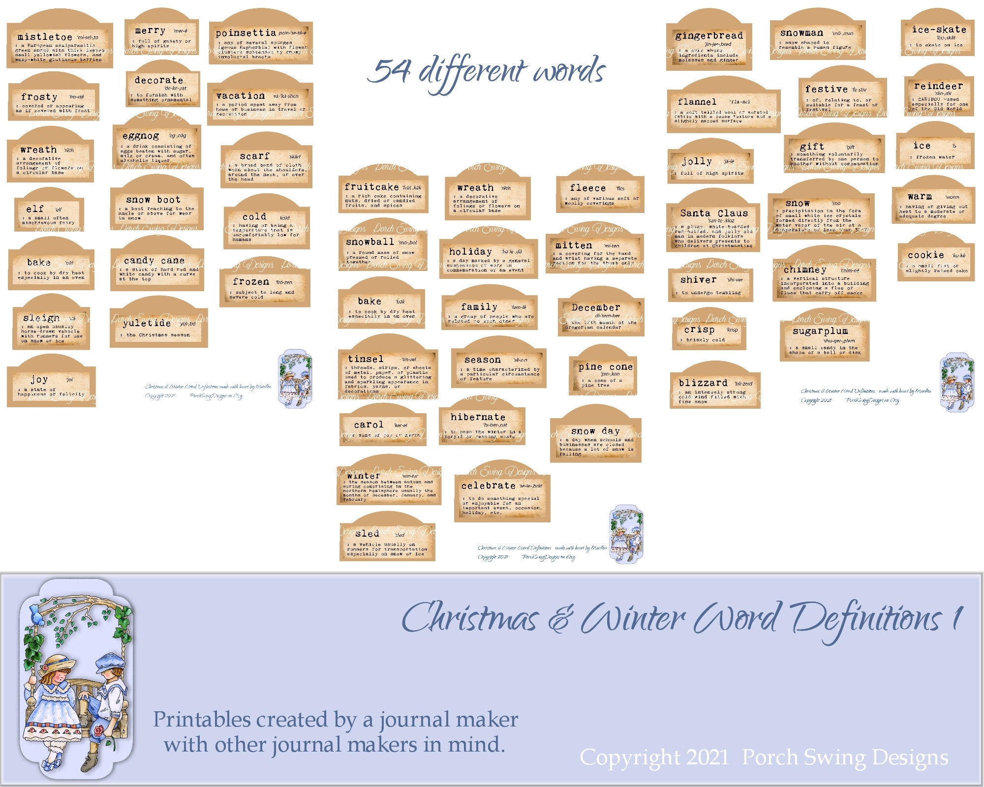 Christmas Winter Word Definition Labels: Junk Journal Ephemera (Digital Kit)