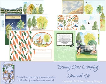 Bunny Goes Camping Journal Kit - Printable Journal Kit,  Digital Journal Kit, Camping Journal Kit, Scrapbooking, Paper Crafting Supplies,