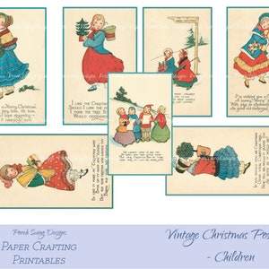 Vintage Christmas Postcards - Niños - Postales Navideñas, Journal Ephemera, Postales Navideñas, Vintage Children, Paper Crafting Supplies