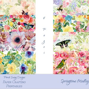 Floral Watercolor Paper: Springtime Birds, Bees, Butterflies (Digital Download)