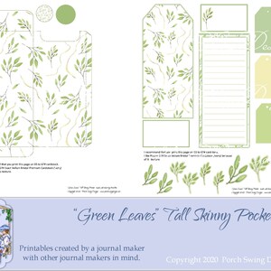 Green Leaves Journal Pocket - Journal Ephemera, DIY Pocket, Botanical Tag, Tag Pocket, Paper Crafting Supplies, Porch Swing Designs,