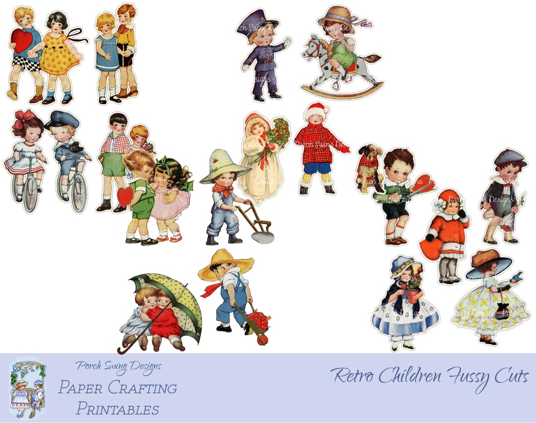 Retro Children Fussy Cuts Printables Children Vintage Paper Crafting ...