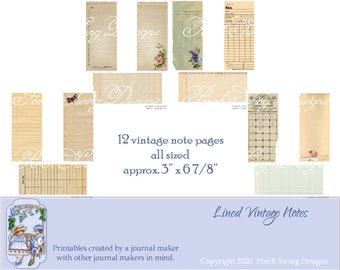 Lined Vintage Notes - Printable Note Pads Journal Vintage Printables Digital Instant Download Paper Crafting Supplies Porch Swing Designs