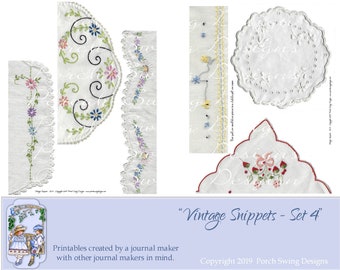 Vintage Snippets Set 4 - Doilies Linens Crochet Dresser Scarves Ephemera Paper Crafting Supplies Card Making Printables Instant Downloads