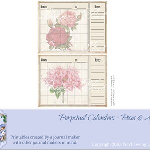 Rose & Azalea Calendars - Journal Ephemera, Floral Ephemera, Calendars, Porch Swing Designs, Paper Crafting Supplies, Scrapbooking