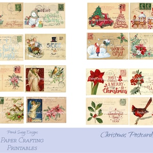 Postales de Navidad No. 1 - Ephemera de diario, Postales navideñas, Ephemera de Navidad, Imprimibles, Descargas instantáneas, Suministro de fabricación de papel