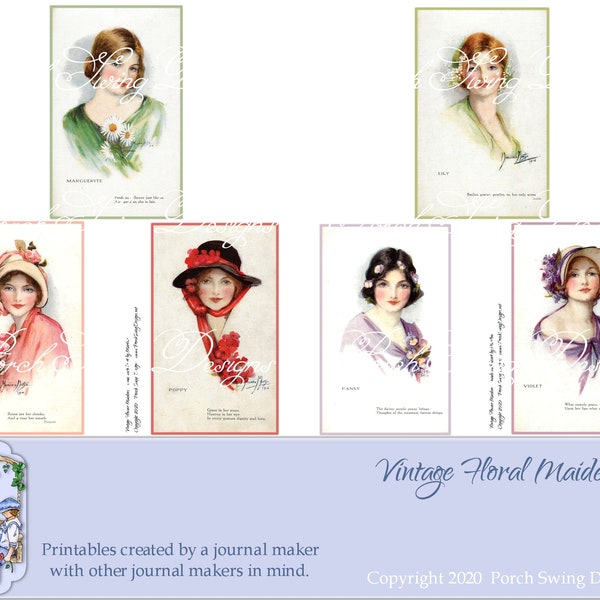 Vintage Floral Maidens - Edwardian Women, Digital Journal kit, Vintage Artwork, Printable Journal kit, Porch Swing Designs, Instant Download