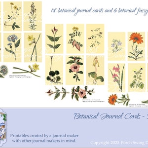 Botanical Journal Cards - Journals Flowers Ephemera Floral Instant Download Printables Paper Craft Supplies Scrapbooking Porch Swing Designs