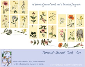 Vintage Botanical Journal Cards: Floral Ephemera Printables (Digital Download)
