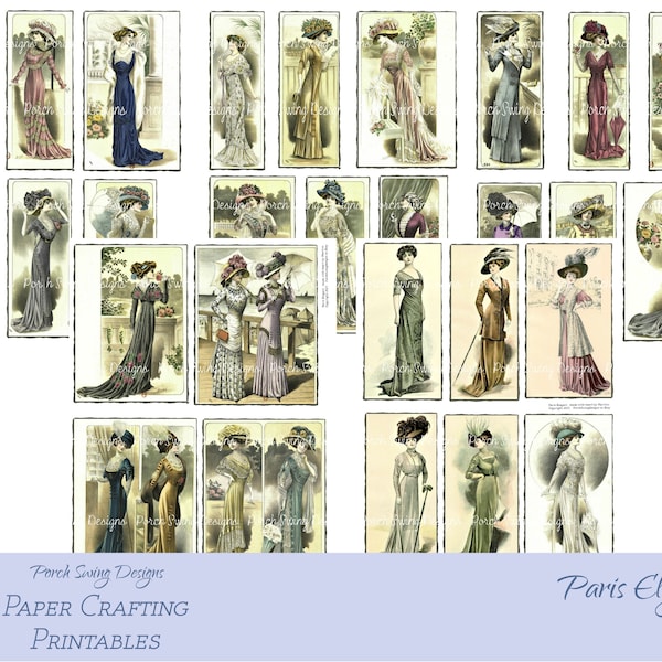 Paris Elegant  - Vintage Fashion, Parisian Style, Fashion Journal Cards, Vintage French Couture, Elegant Fashion Cards, Instant Downloads