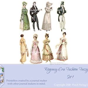 Moda dell'era Regency Fussy Cuts 1 - Jane Austen, Moda Regency, Fussy Cuts, Ephemera del diario, Bambole di carta, Artigianato di carta, Tecniche miste