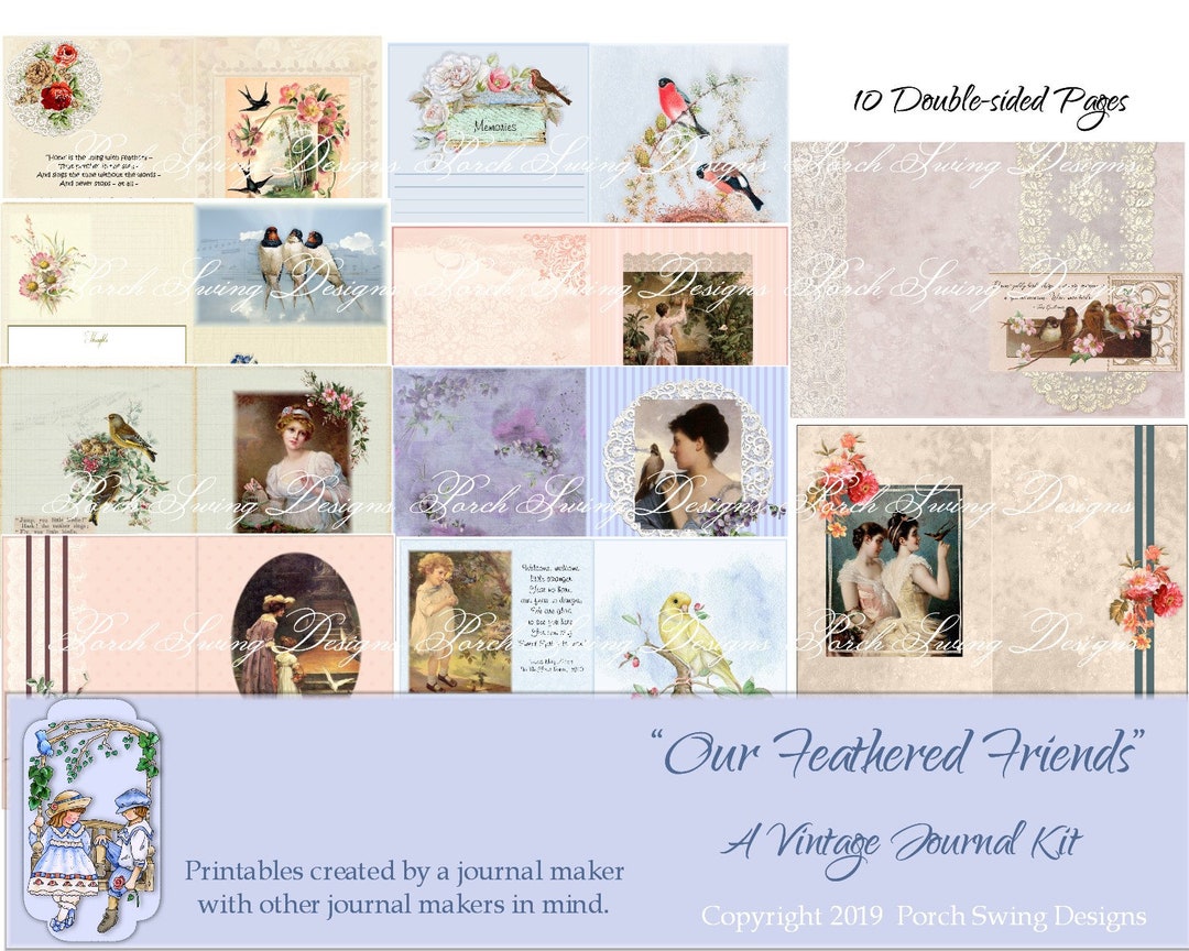 Vintage Bird Journal Kit: Printable Scrapbooking Supplies (digital ...
