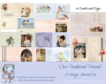 Our Feathered Friends, Digital Vintage Journal, Printable Journal, Paper Crafting Supplies, Scrapbooking, Birds