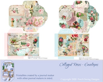 Collaged Roses Briefumschläge: Scrapbook Journal Ephemera (Digitaler Download)
