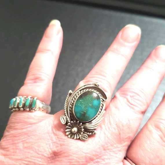Navajo Turquoise sterling silver ring s 7.75  (14… - image 6