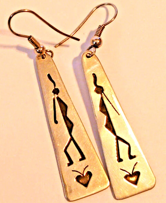 Vintage Hopi Overlay Dangle Earrings Native Americ