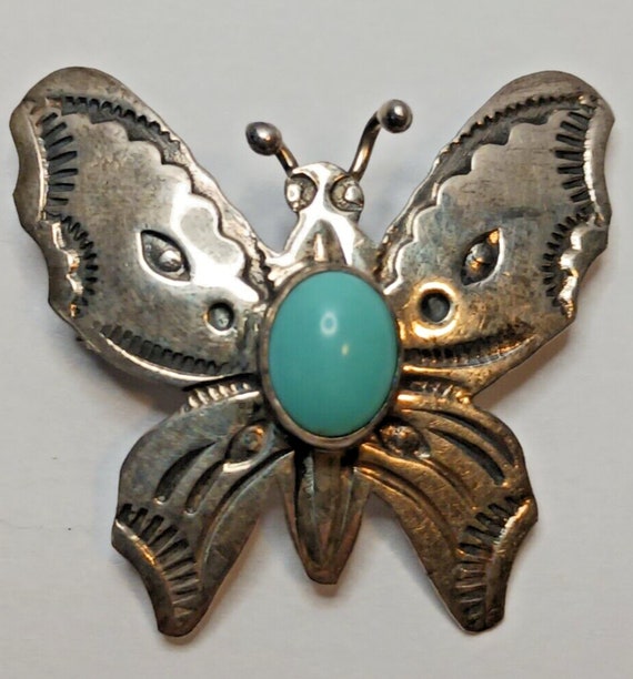 Vintage Sterling Turquoise Stamp work Butterfly Pi