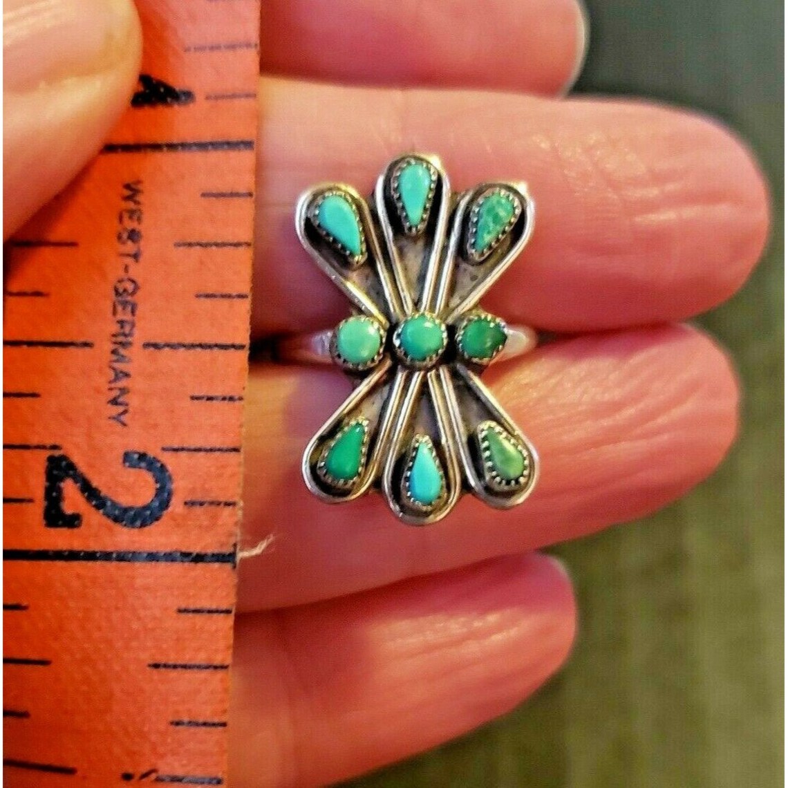 Zuni Needlepoint Cluster Ring Turquoise Sz 5.25 - Etsy Norway
