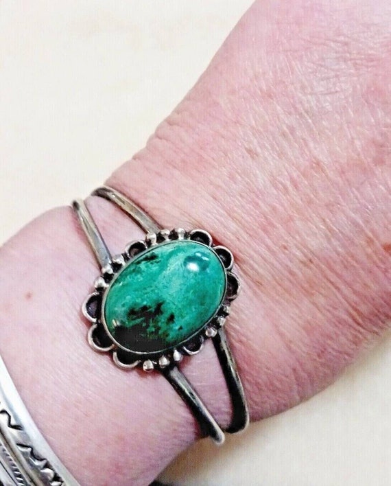 Native American Navajo Turquoise Cuff Sterling Si… - image 4