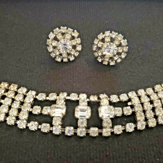 Rhinestone Vintage Costume Bracelet & Earrings - image 1