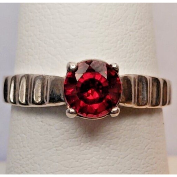 Garnet Solitaire Sterling Silver Lady's Ring sz 7… - image 1