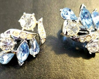 CORO Vintage Blau Weiß Strass Ohrringe