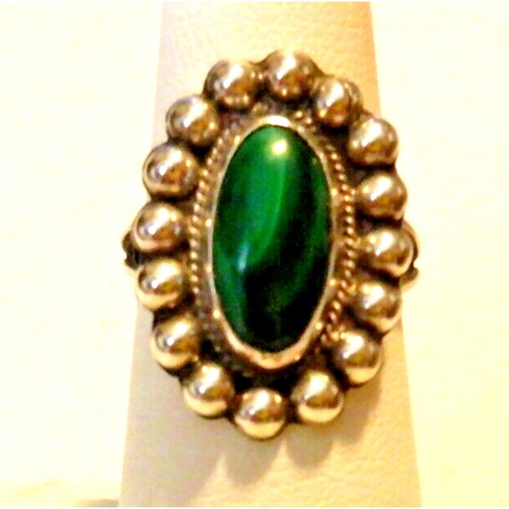 Malachite Sterling Silver Ring sz 6.5 (1355) - image 1