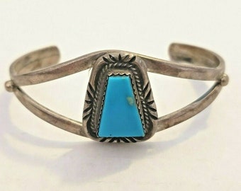 Navajo Bobby Apachito Turquoise Sterling Cuff Vintage circa mid 70s