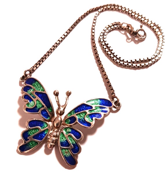 Sterling Enameled Butterfly Necklace Mexico? (1216
