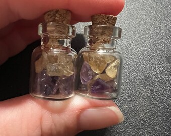 Bottle Charms Necklace, cork bottle jewelry, Crystal necklace, silver and crystals, amethyst/citrine necklace, ametrine, potion bottle