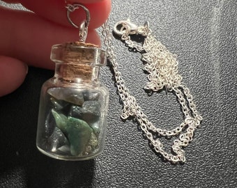 Cork bottle necklace, cork bottle jewelry, Crystal jewelry, Crystal necklace, gemstones, silver and crystals necklace, potion bottle
