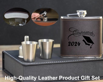 Christmas Gift for Him, Personalized Leather Flask Set+Leather Box, Personalized Flask Set for Groomsmen, Best Dad Gifts, Fathers Day Gift