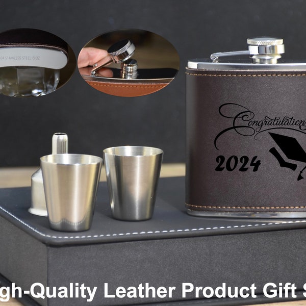 Christmas Gift for Him, Personalized Leather Flask Set+Leather Box, Personalized Flask Set for Groomsmen, Best Dad Gifts, Fathers Day Gift