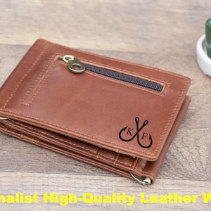 Cartera de bolsillo frontal, cartera minimalista de cuero, cartera delgada RFID, cartera personalizada, cartera de cuero para hombre con ventana de identificación, cartera para el Día del Padre
