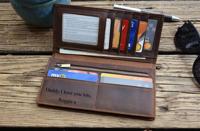 Long Leather Wallets for Men, Personalized Leather Wallet Men, Wallet for Dad, Mens Long Leather Bifold Wallet, Fathers Day Gift for Husband image 3